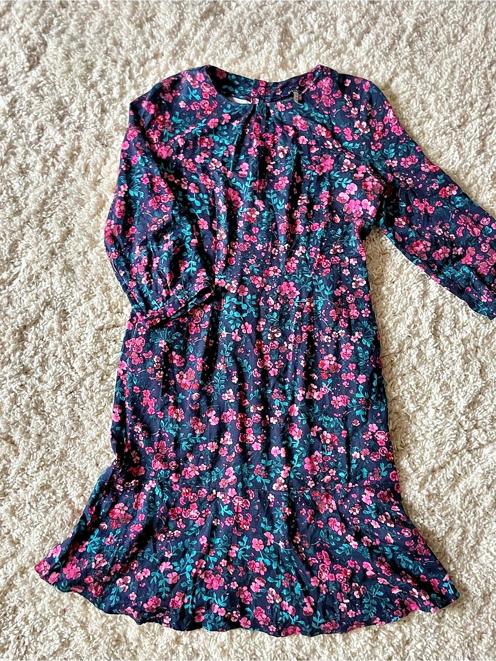 Joules Mina Navy Floral Jersey V Neck Ruched Waist Midi Dress Mina Floral Mini